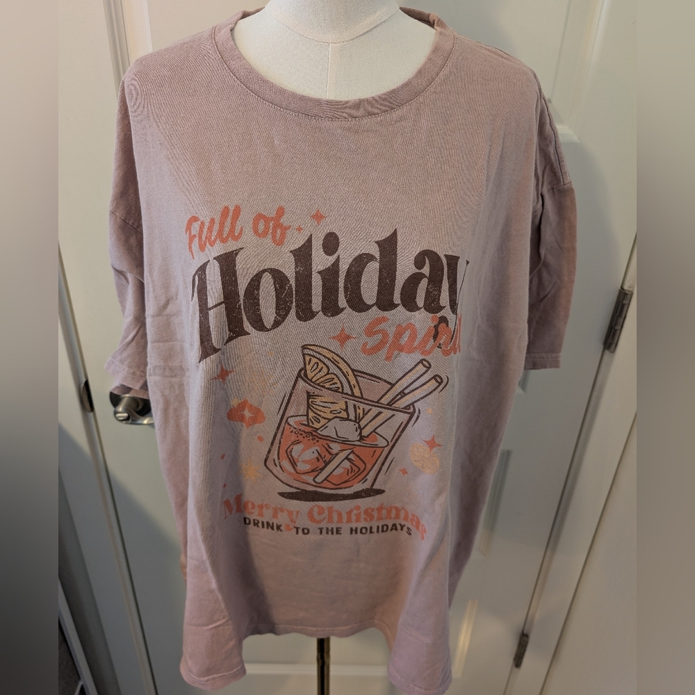 MAURICES Holiday Graphic Tee Mauve Pink Plus Size 2X NWT